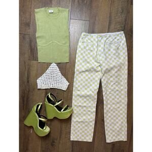 holiday by emma mulholland tappered denim ankle pant lime green checkered